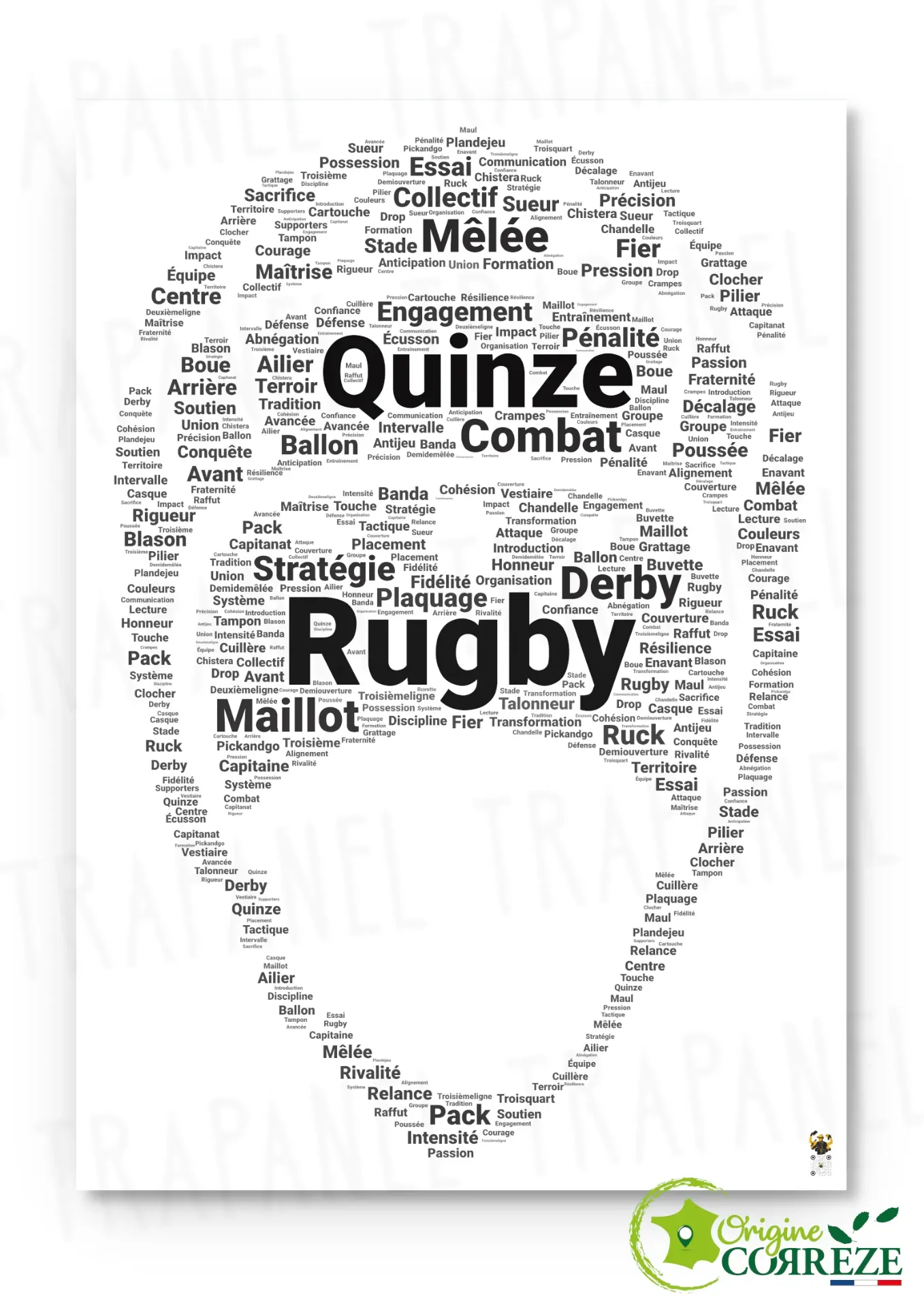 Affiche – Casque de Rugby en mots 🏉 (Largeur x Hauteur (en cm) environ : 30 x 40, Sans Cadre)