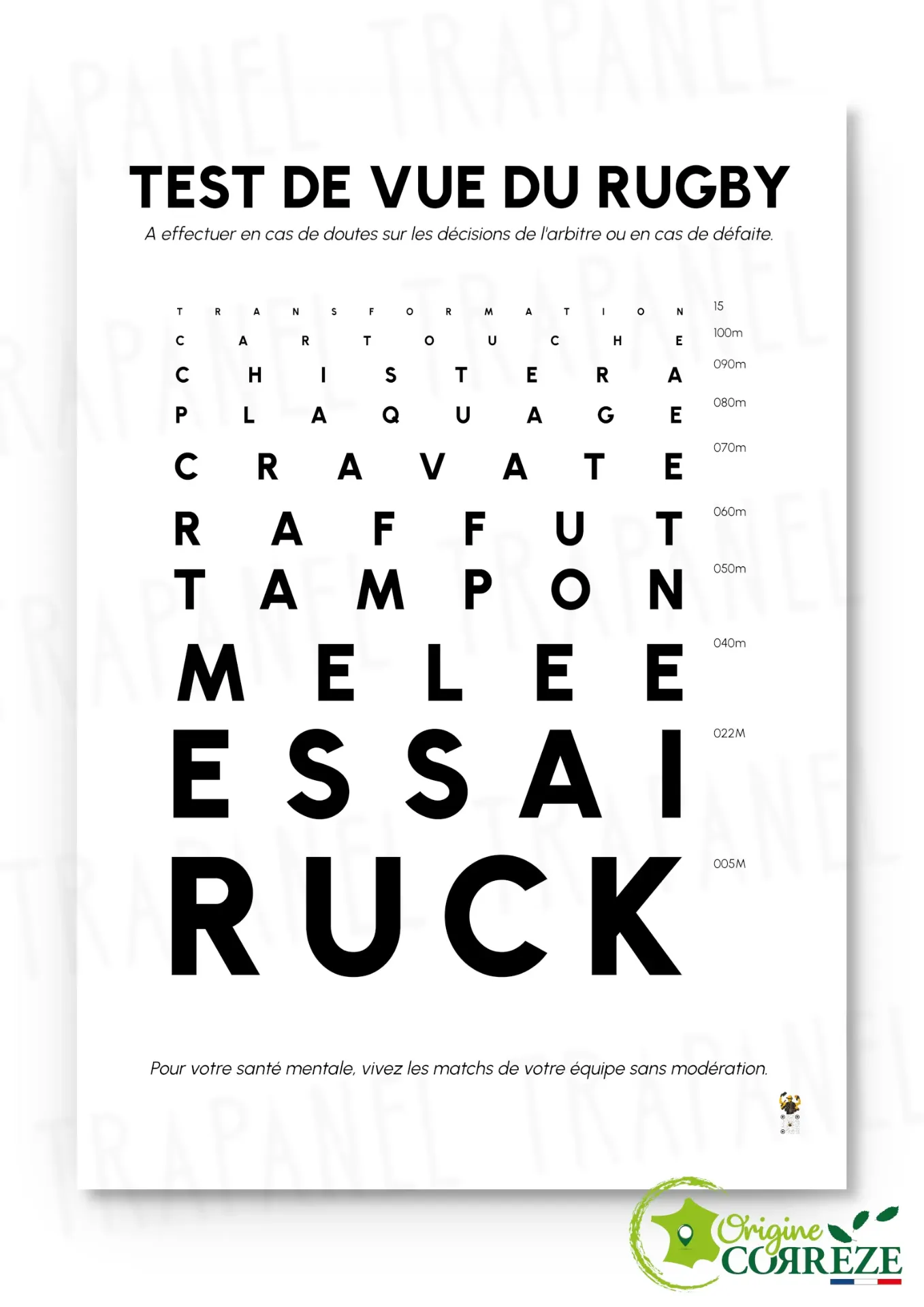 Affiche – Test de vue du rugby 🏉 (Largeur x Hauteur (en cm) environ : 30 x 40, Sans Cadre)