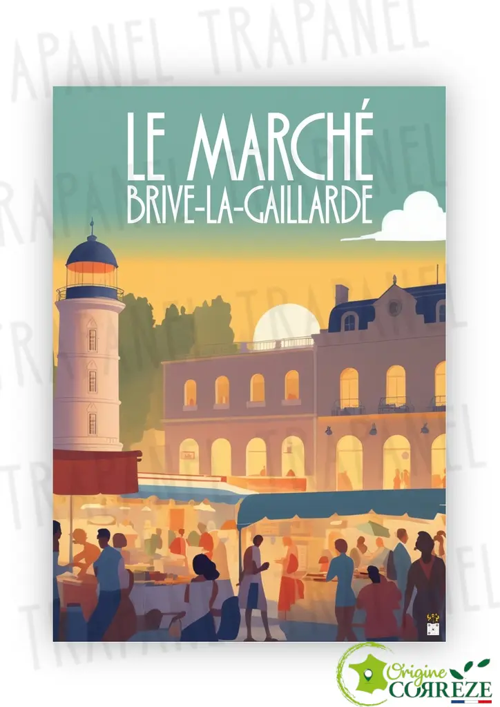 Affiche Le Marché de Brive-La-Gaillarde en Corrèze (Largeur x Hauteur (en cm) environ : 30 x 40, Sans Cadre)