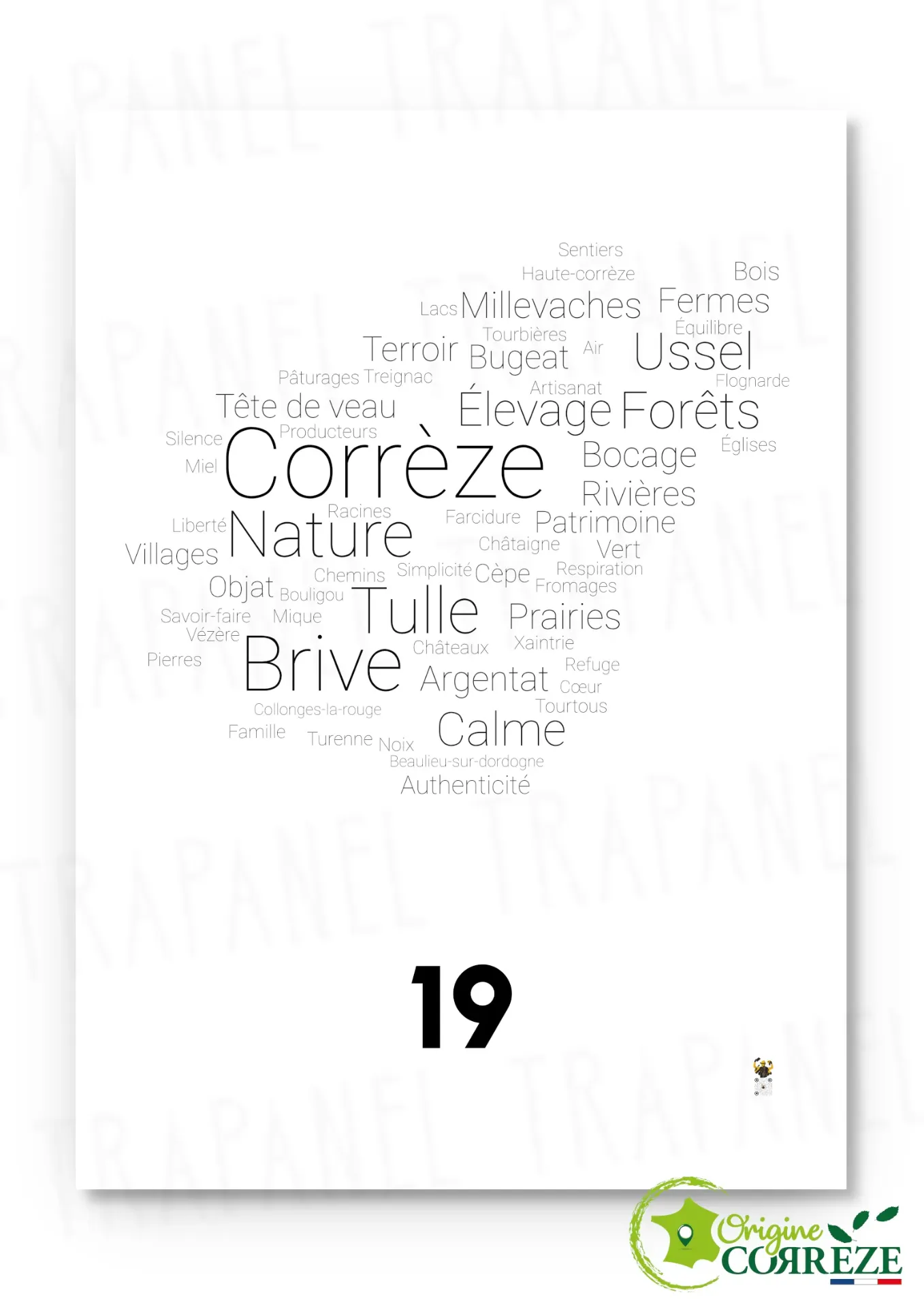 Affiche – Carte de la Corrèze en mots 🖤 (Largeur x Hauteur (en cm) environ : 30 x 40, Sans Cadre)