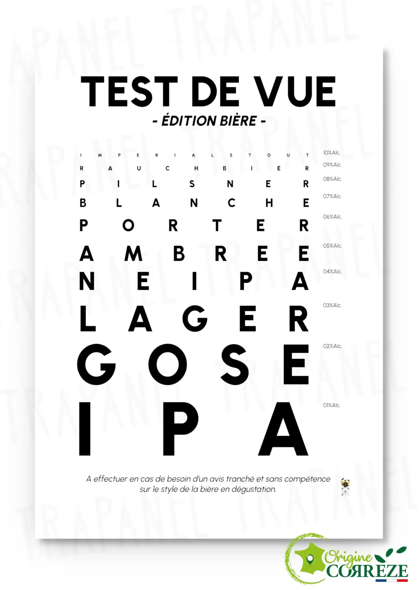 Affiche – Test de vue, édition bière (Largeur x Hauteur (en cm) environ : 30 x 40, Sans Cadre)