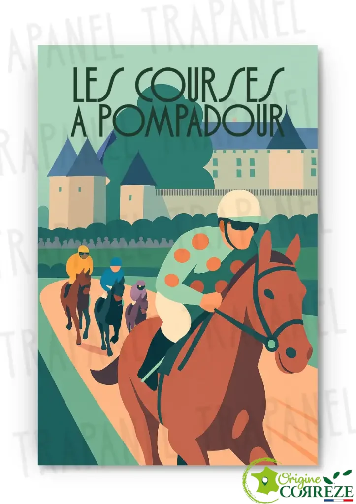 Affiche Vintage – Les Courses à Pompadour, Corrèze (Largeur x Hauteur (en cm) environ : 30 x 40, Sans Cadre)