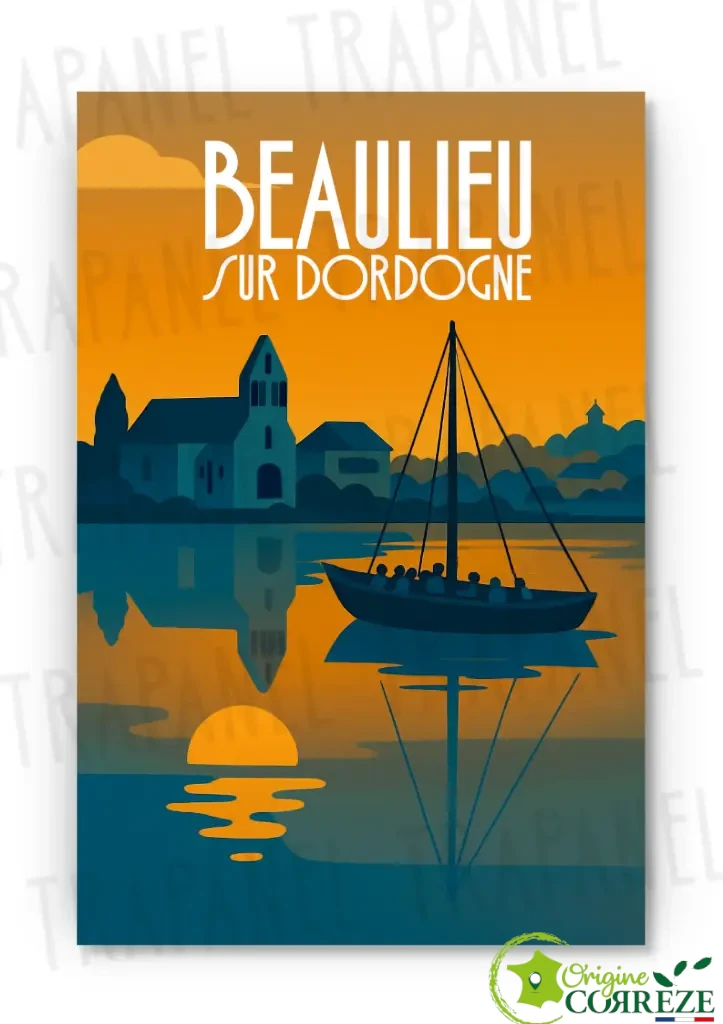 Affiche Vintage – Beaulieu-sur-Dordogne en Gabare (Sans Cadre)