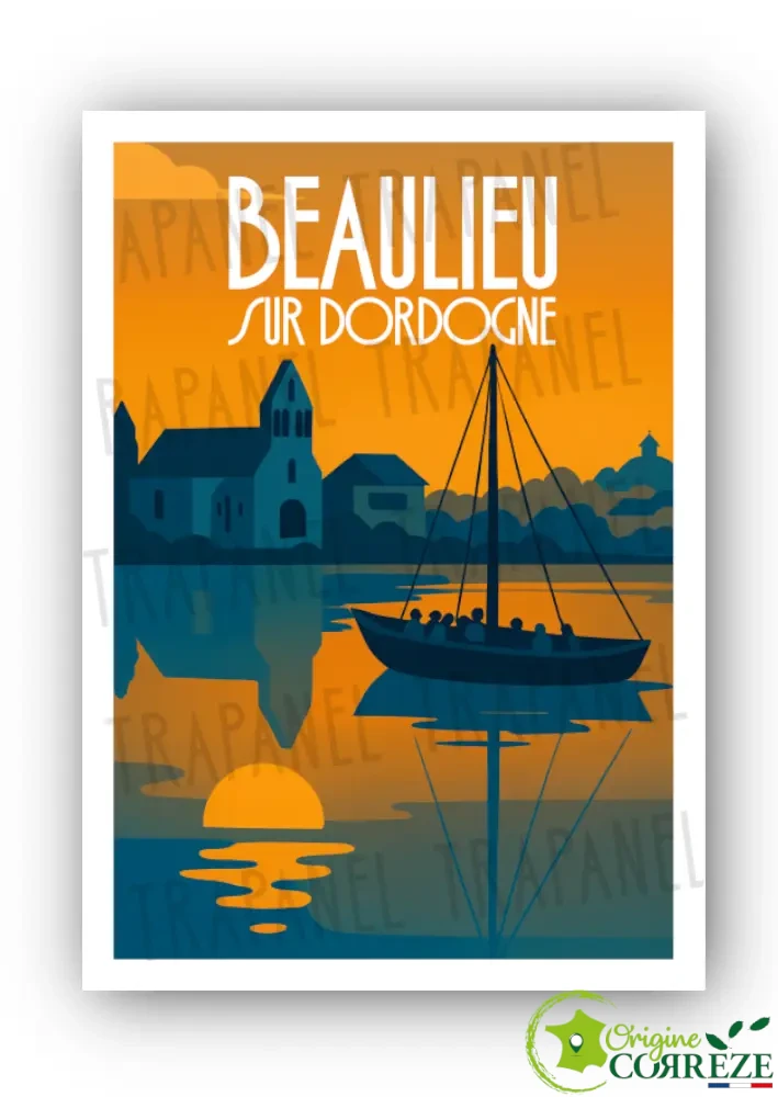 Carte Postale « Beaulieu-sur-Dordogne – Coucher de soleil sur silence liquide » – Trapanel