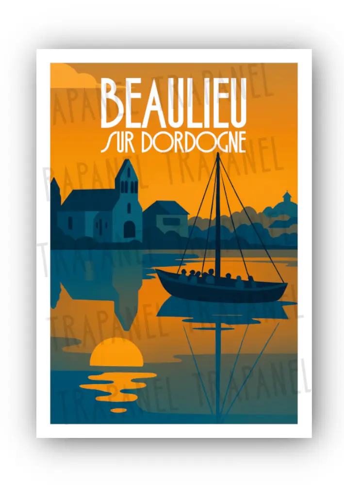 Carte Postale « Beaulieu-sur-Dordogne – Coucher de soleil sur silence liquide » – Trapanel