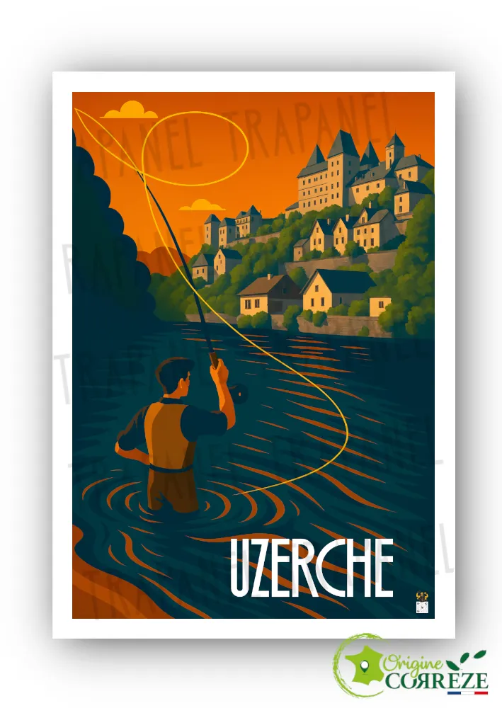 Carte Postale Uzerche – Pêche à la mouche et silence bien placé – Trapanel